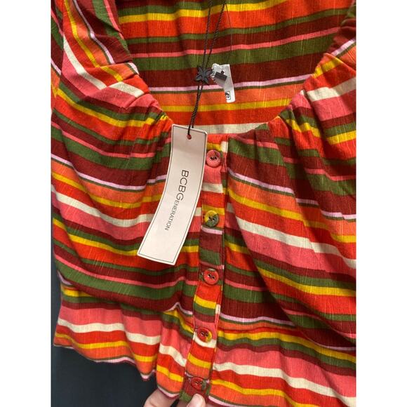 BCBGeneration Womens Size Medium Variegated Stripe Button Crop Top Shirt (b29.1) - Picture 3 of 5